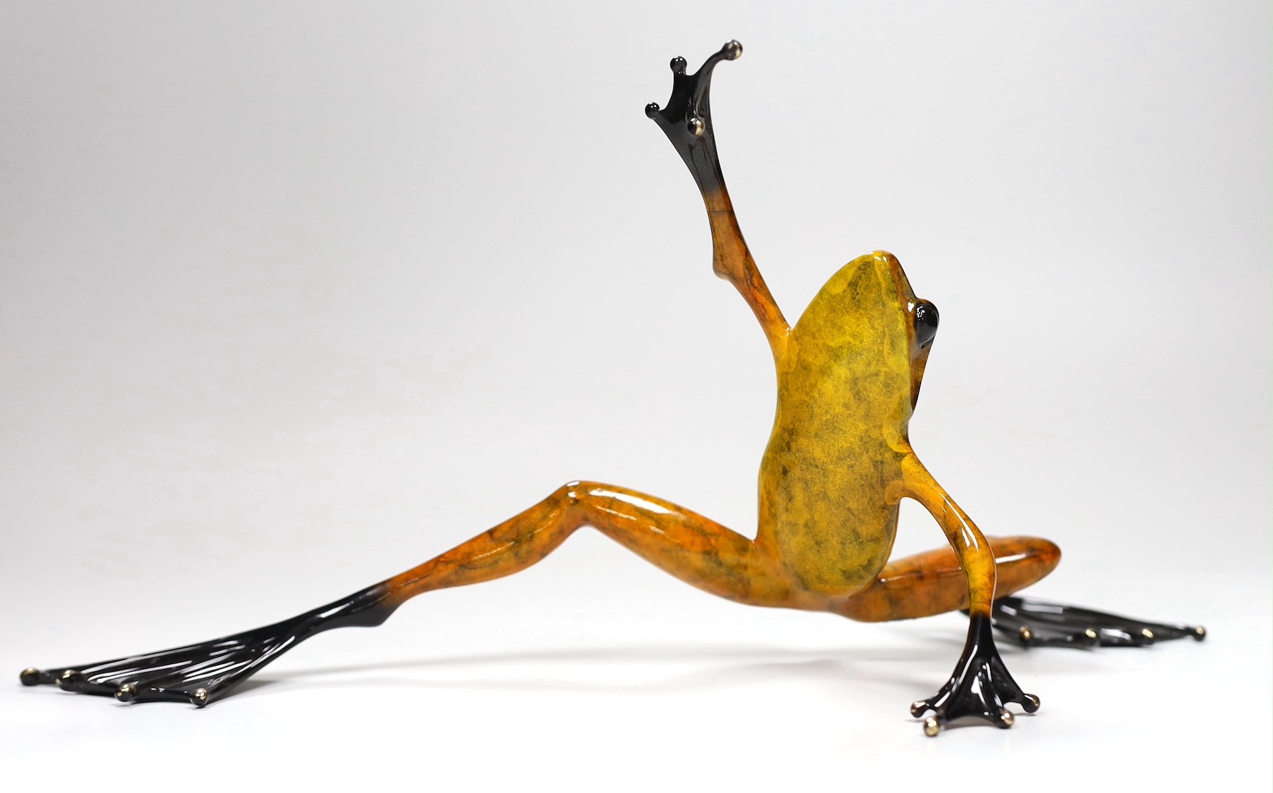 Tim Cotterill (Frogman) a limited edition enamelled bronze frog ‘High Dive’ 1807/5000 with certificate of authenticity. 36.5cm wide